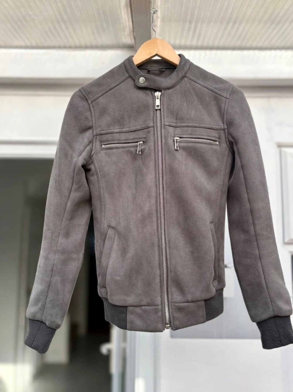 River Island Grey Suede Bomber Jacket